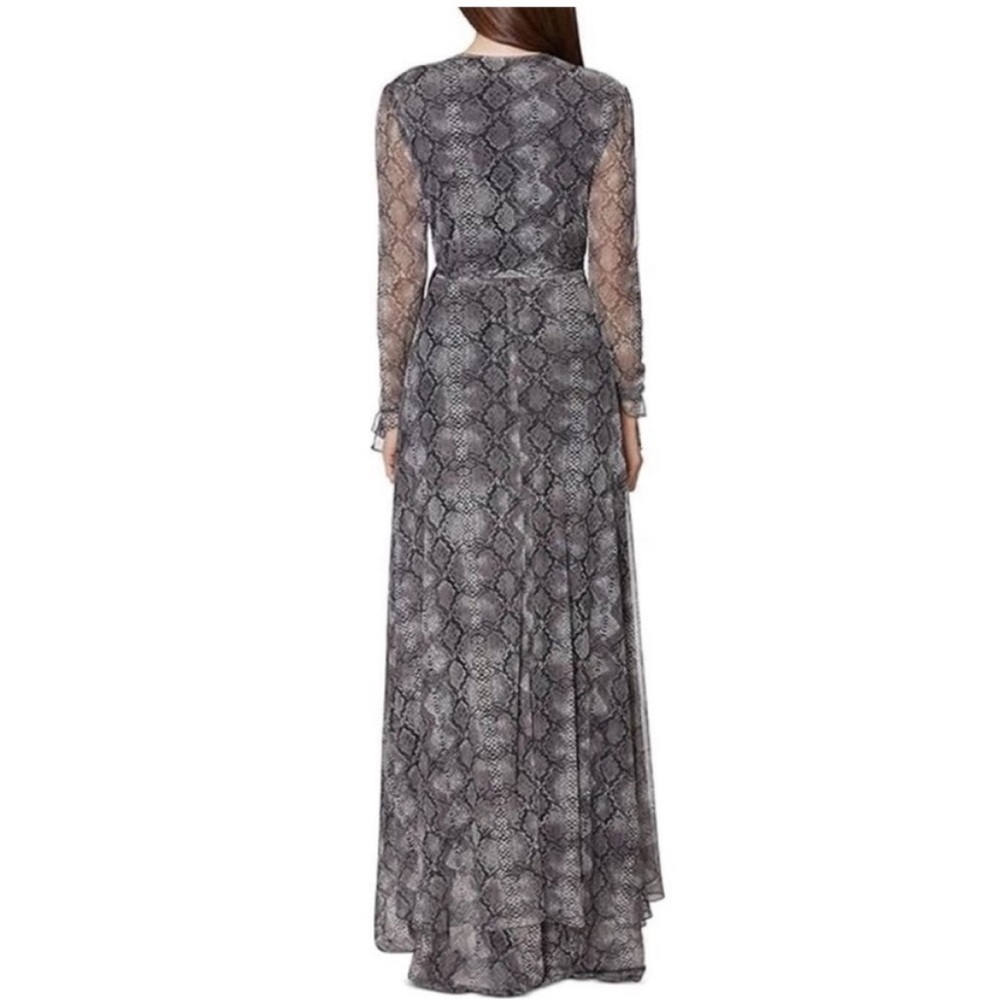 Betsey Johnson Snake Print Bow Sleeve Wrap Maxi Dress Gray Black Evening Formal - Picture 5 of 16
